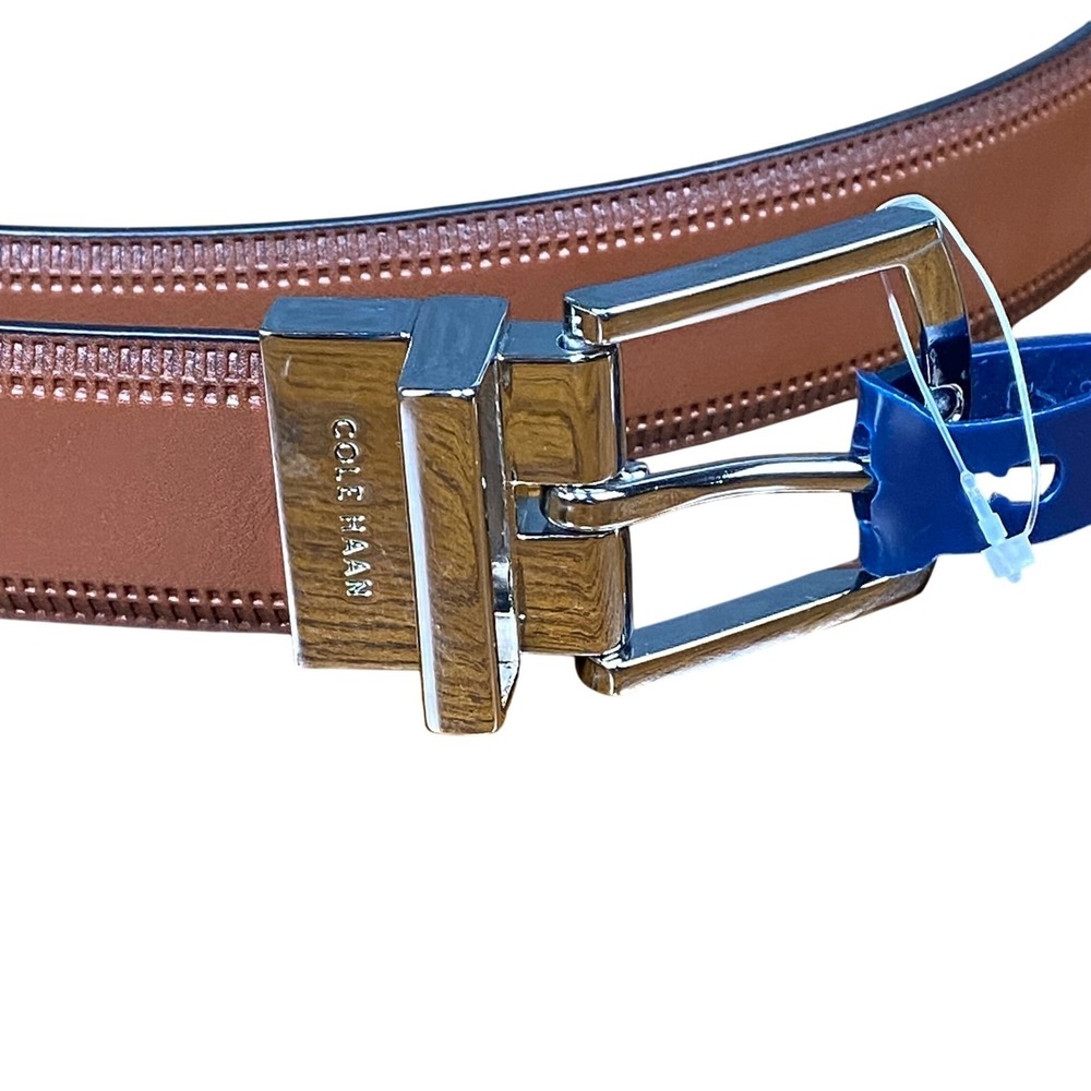 Cole Haan Men's Reversible Belt Tan Black Embossed Edge Leather Small 30-32 NWT‎